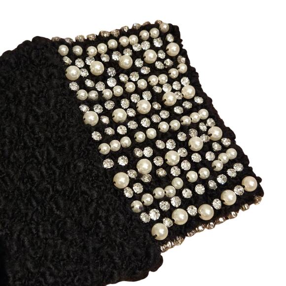 Alice + Olivia Devona Crystal Pearl Embellished Wool Blend Bouclé Black Cardigan - Picture 6 of 8